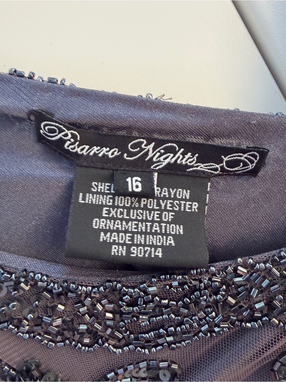 Pisarro Nights Gray Beaded V-Neck Evening Gown Formal size 16 - Picture 6 of 12